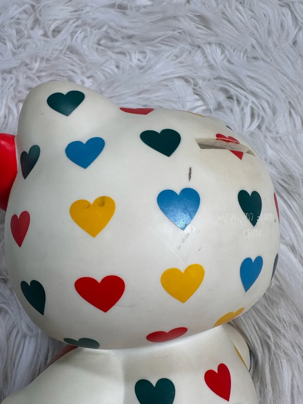 Sanrio • 2007 Hello Kitty Big Rainbow Hearts Vinyl Piggy Bank